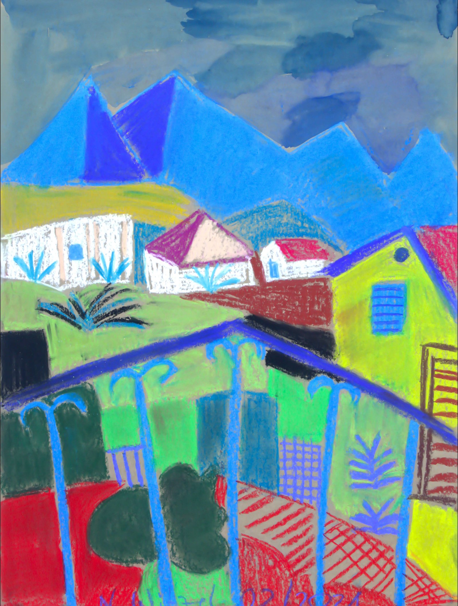 Nina Valeska Witzel, Blick vom Balkon, 2021, 30 X 40 cm, Pastellkreide auf Papier